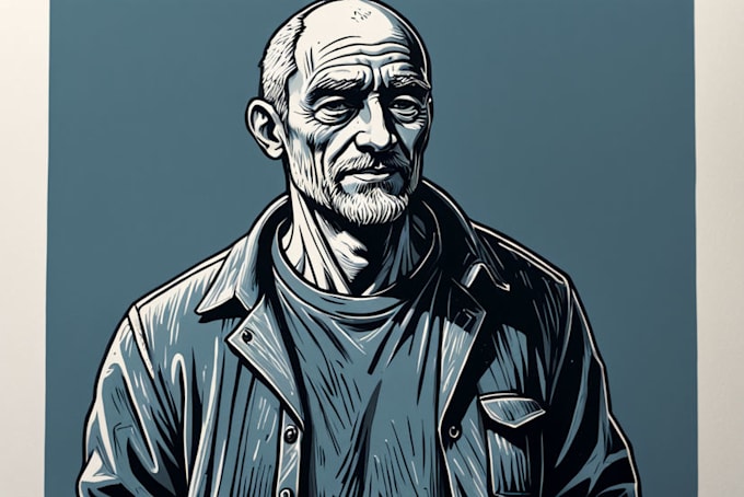 draw a custom portrait in linocut style