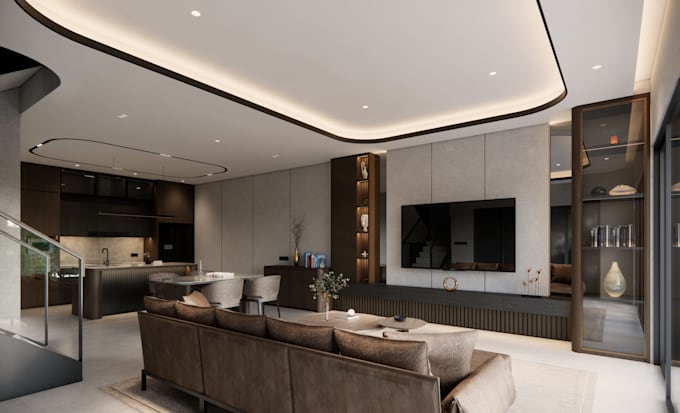 do modern residential interior design and render