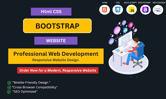 Create a responsive html, css, and bootstrap website for you by ...