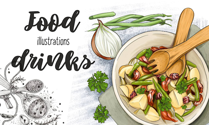 create hand drawn food or drink illustrations