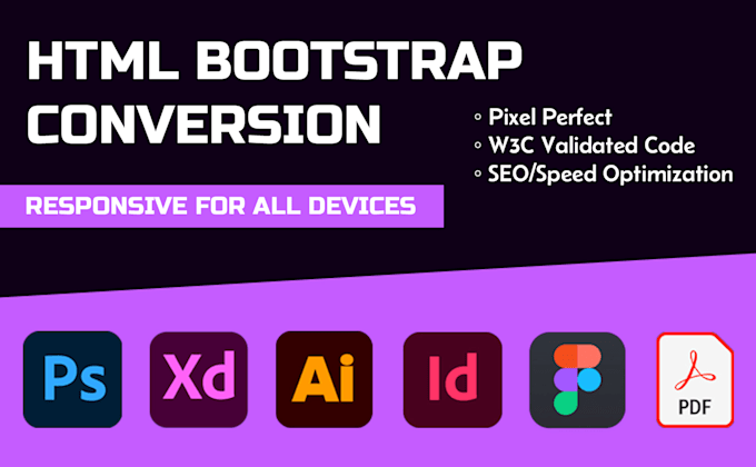 convert your figma, xd, or PSD design to responsive HTML CSS