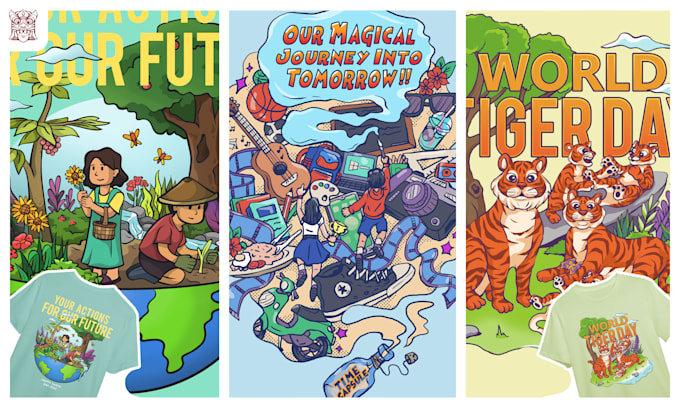 create illustration in cute style children for t shirt merchandise
