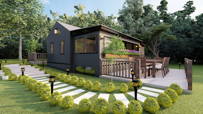 landscape design, backyard, swimming pool, and render images