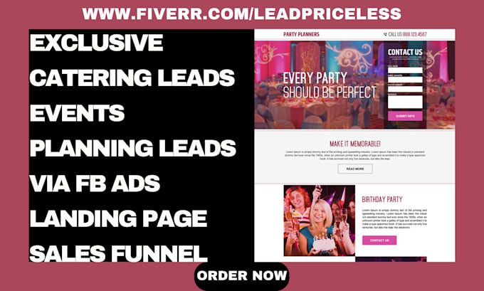 generate exclusive catering leads events planning leads via fb ads landing page