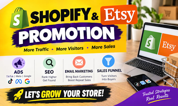 promote shopify store to boost shopify sales, etsy promotion for etsy sales
