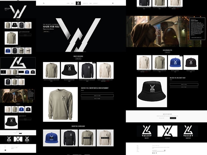 design clothing website, streeetwear shopify store for clothing brand with logo