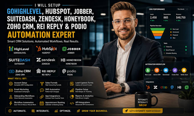 gohighlevel hubspot jobber suitedash zendesk honeybook zoho crm rei reply podio