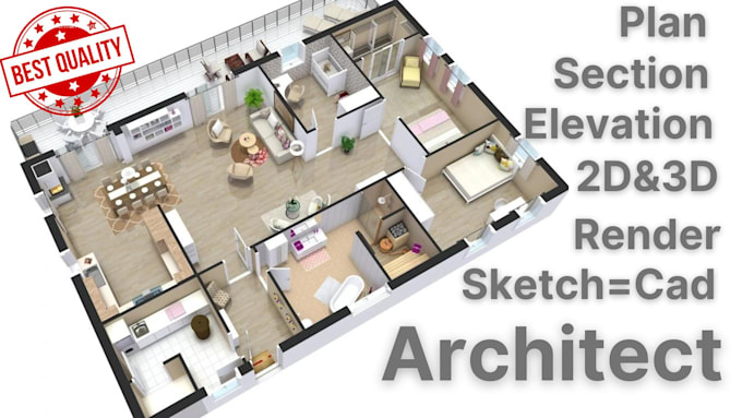 Draft autocad 2d architectural floor plan drawing, elevation by ...