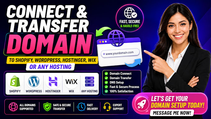 connect and transfer domain to shopify wordpress hostinger wix or  any hosting