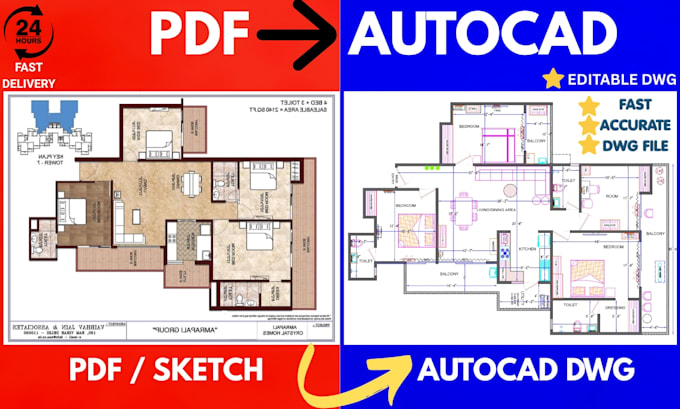 convert pdf, sketch image to autocad dwg professionally