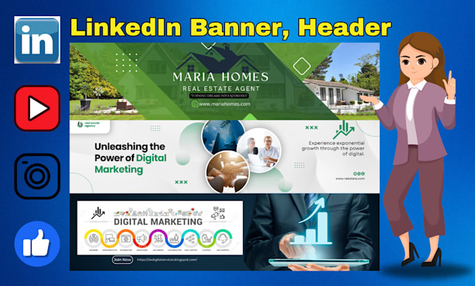 design professional linkedin banner, header, cover, and social media posts
