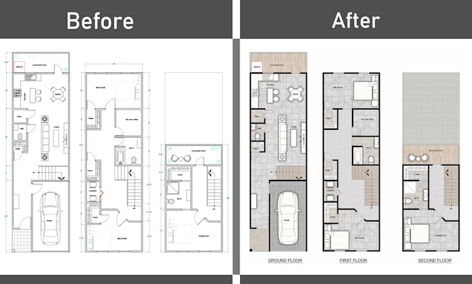 redraw 2d floor plan for real estate agent