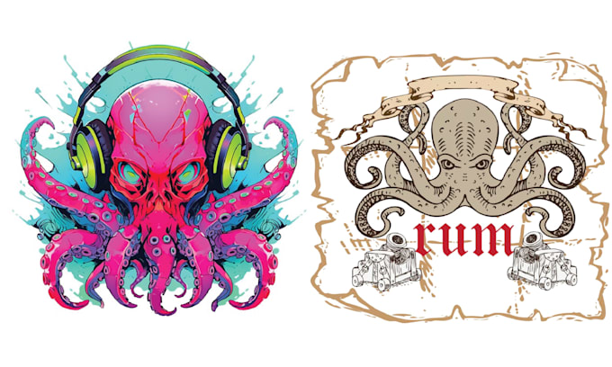 do skull vector logo and octopus mascot design