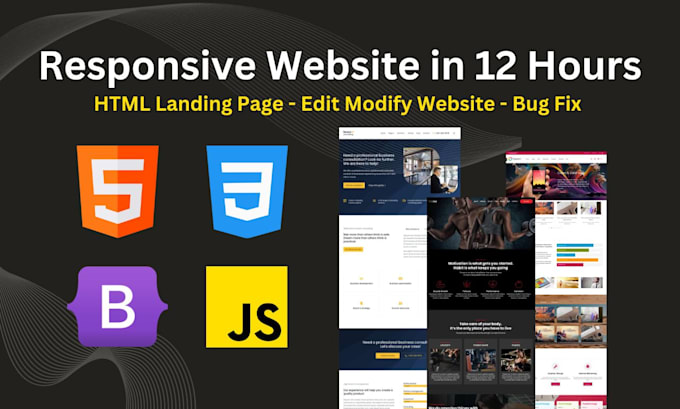 build or rebuild HTML CSS js bootstrap website in 12 hours