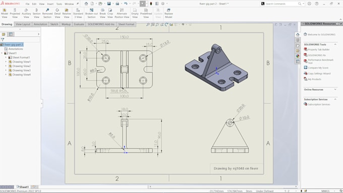 Create 2d technical drawing and 3d model from solidworks by Rsj1048 ...