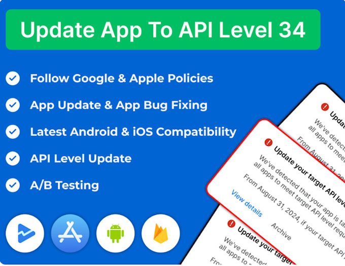 Update android app to target api level 34 and android 14 by Faster ...