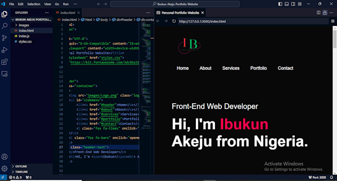 create a professional personal portfolio website