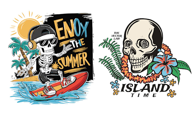 create hand drawn custom skull summer skeleton  beach logo