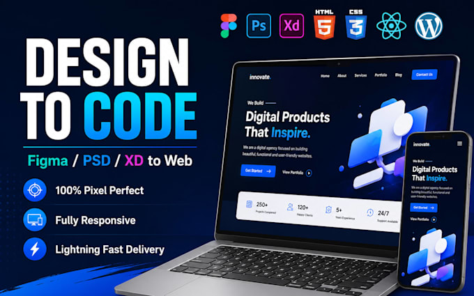 convert design to HTML CSS, wordpress, react, or nextjs