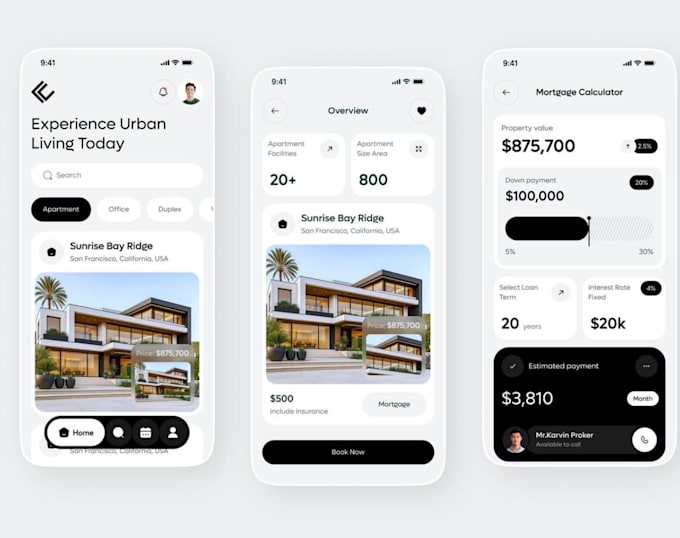 develop ai real estate app, property management app, 3d home tours app