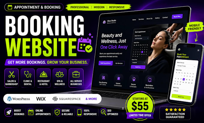 design booking website for salon clinic restaurant hotel and service business