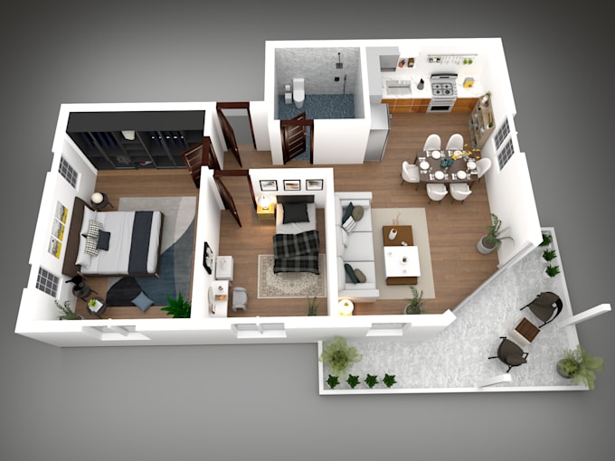 Create 2d floor plan to 3d floor plan , realistic rendering with ...