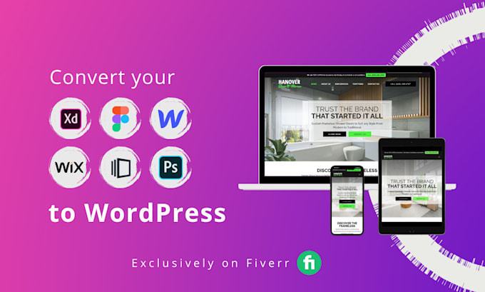 convert adobe xd, wix or figma design to wordpress