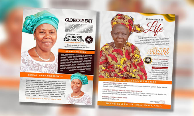 design a premium funeral flyer, obituary, or funeral program