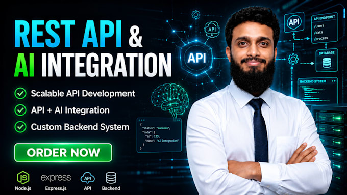 develop rest api, backend application with nodejs  and ai