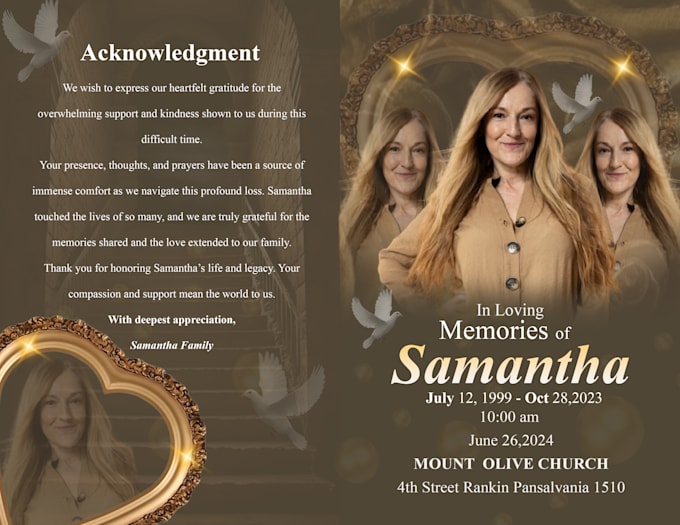 design obituary funeral program, memorial program, obituary program