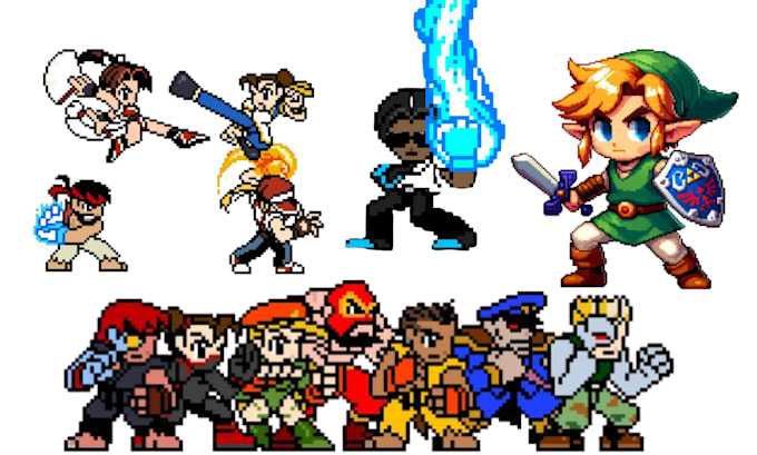 do 8 bits 16 bits pixel character sprite sheet pixel art animation for 2d games