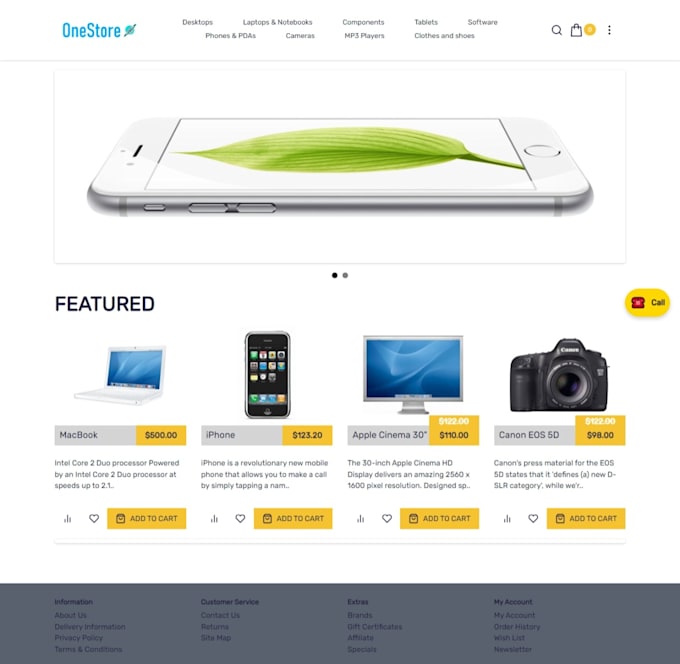create an online store with a customized theme, setting cart and categories
