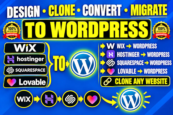 design, clone or migrate wix squarespace hostinger, lovable to wordpress website
