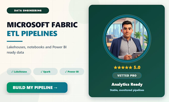 build microsoft fabric etl pipelines, lakehouses and notebooks