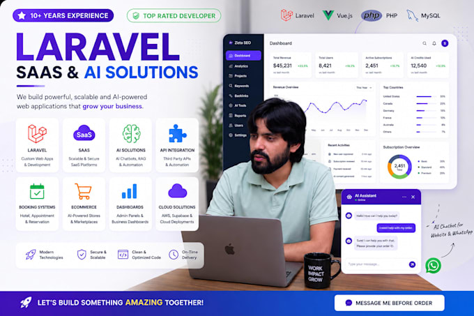 develop a laravel saas web app with ai and API integration