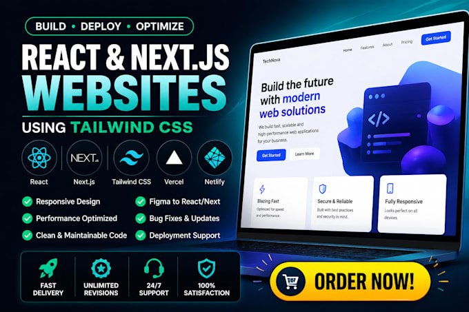 build and deploy responsive react, next js website using tailwind css