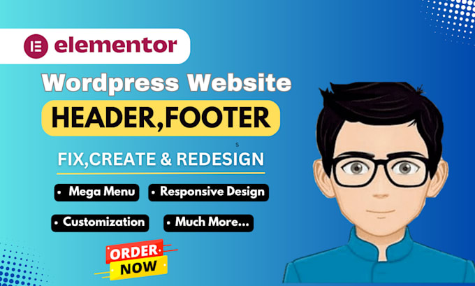customize your wordpress website header, footer and mega menu