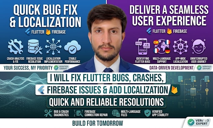 fix flutter bugs, firebase errors add localization your app in 24 hrs