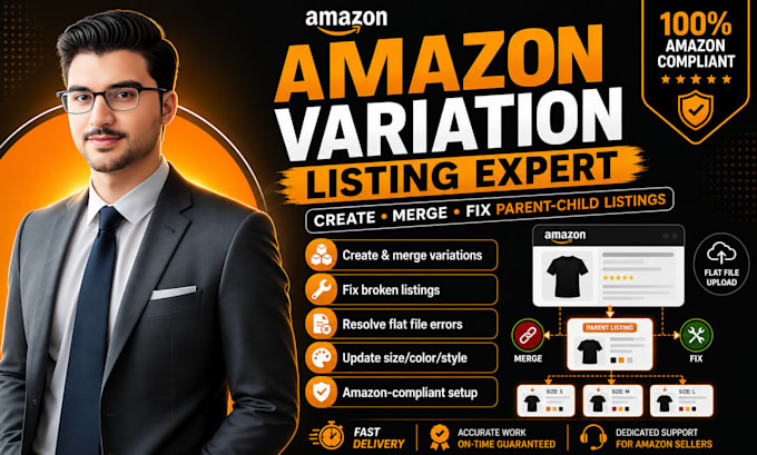 create, merge and fix amazon variation listing, parent child variation listing