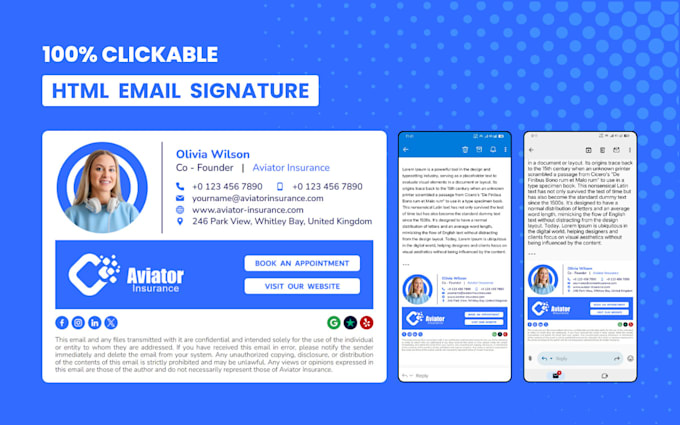 create HTML email signature or clickable HTML email signature, outlook signature