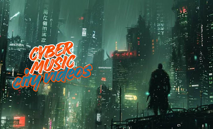 create cyberpunk city and character music video and game music video