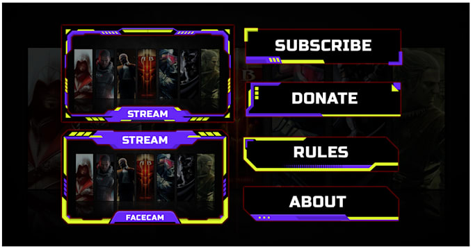create twitch overlay, logo, offline screens, panels etc