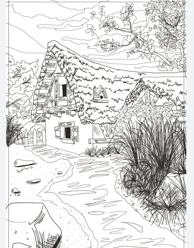 draw custom line art illustrations for colouring pages