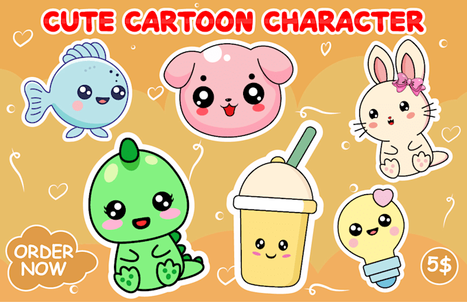 Draw custom cute kawaii sticker designs cartoon logo characters ...