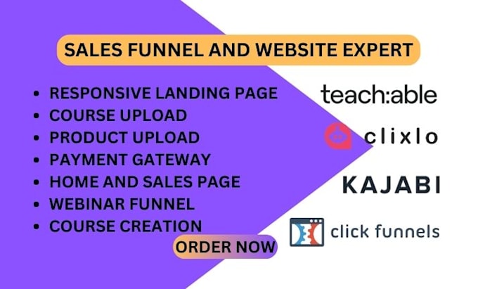 create custom funnels with clixlo, builderall, unbounce,kajabi