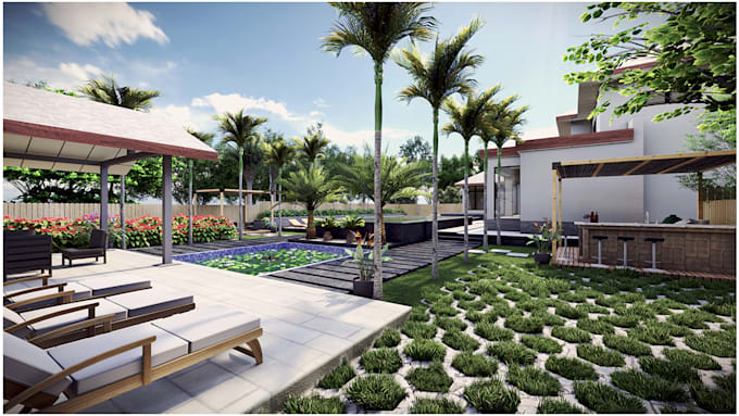 create ultra realistic 3d landscape and backyard design renders