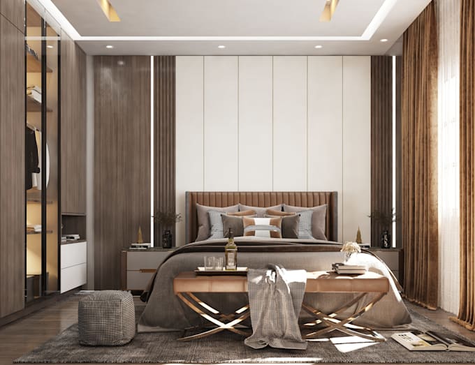 do realistic interior design and 3d rendering bedroom
