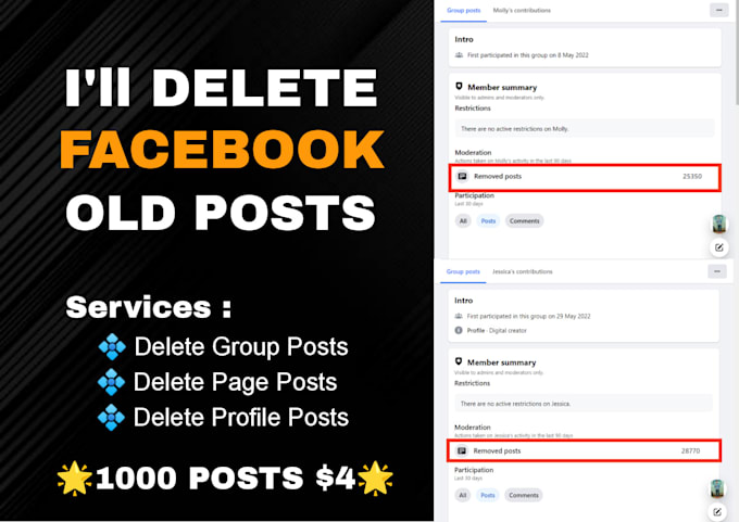 delete or remove facebook group posts, page posts