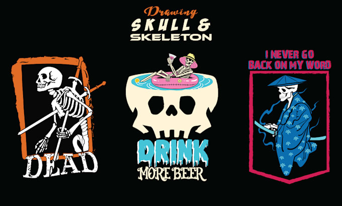 draw custom skull and skeleton t shirt design illustration