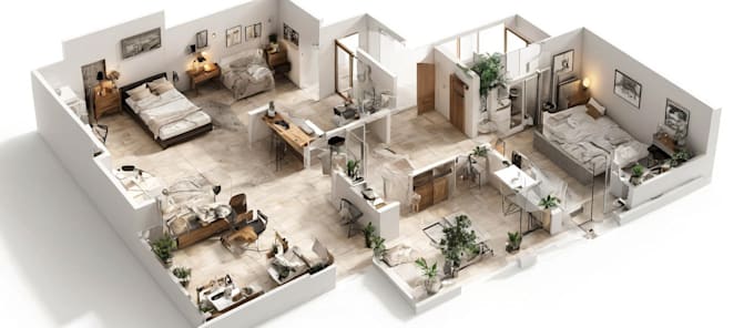 create 2d to 3d floor plan, render and visualization within 24 hours